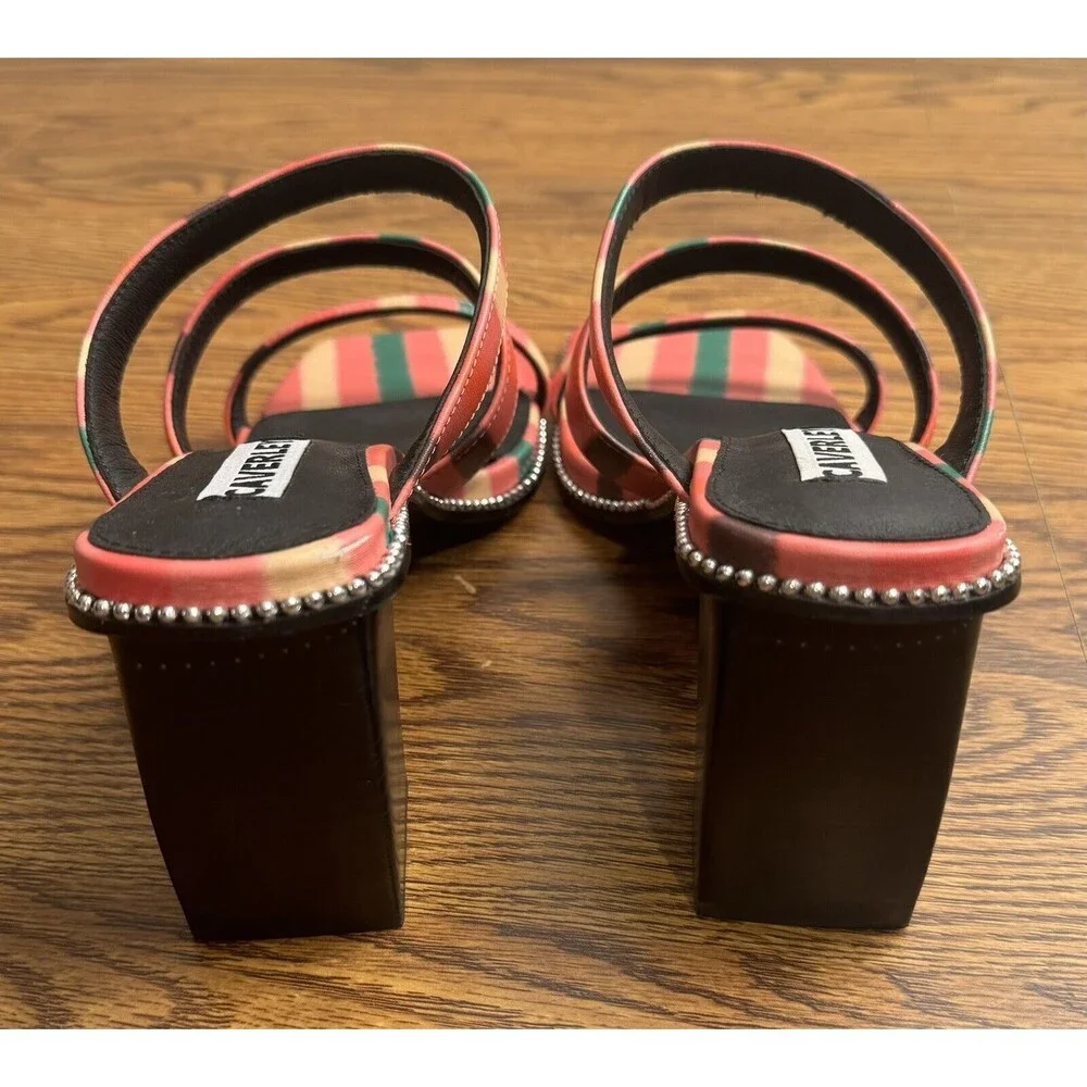 Anthropologie Caverley Women Nora Mule Pink Stripe Heels Shoes Size EU 41/US‎ 9